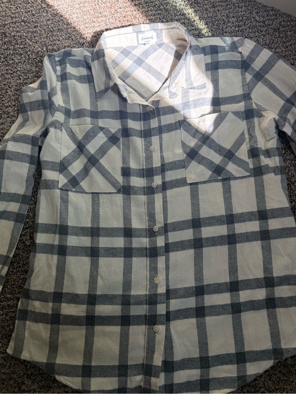 Women's Grey/blue and White Plaid Button-Down Shirt